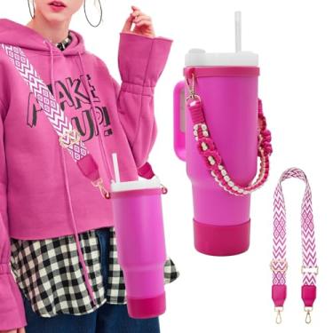 Imagem de MOKICE Alça Paracord para copo Stanley 40/30/567 g, alça de ombro para Owala/Hydroflask/Simple Modern/Yeti Tumbler, alça com suporte para a maioria das garrafas de água de 227 a 1,134 g (rosa