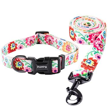Imagem de Ihoming - Conjunto de coleira e guia para cães e gatos, design de flores brancas coloridas, P-até 9 kg, Small (Pack of 1), T - Flores coloridas brancas