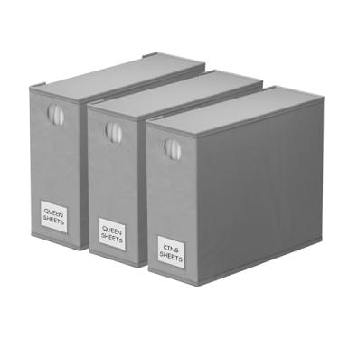 Imagem de SpaceAid Pacote com 3 organizadores e armazenamento de lençóis, organizador de lençóis dobrável para armário de linho, conjunto de lençóis com janela GG (tamanho queen e king) recipiente de cama