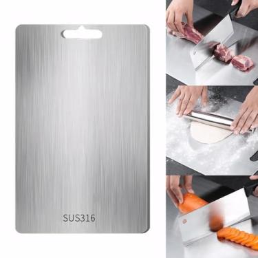 Imagem de Tábuas de corte de titânio grandes para cozinha, 29 x 20 cm, OUPOOL, Dupla face, Aço inoxidável, Prata (Stainless Steel), 2.5 cm de espessura