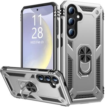 Imagem de IKAZZ Capa para Galaxy SXX, capa protetora resistente à prova de choque de grau militar para teste de queda de 4,9 m com suporte magnético para carro para Samsung Galaxy SXX prata