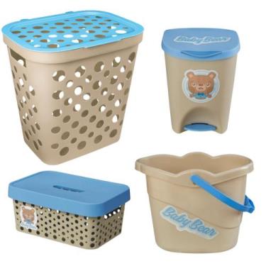 Imagem de Kit cesto roupas lixeira balde caixa multiuso infantil quarto bebê - U