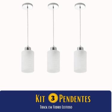 Imagem de Kit 3 Lustre Pendentes Luminárias de Teto Track em Vidro Leitoso 1xE27