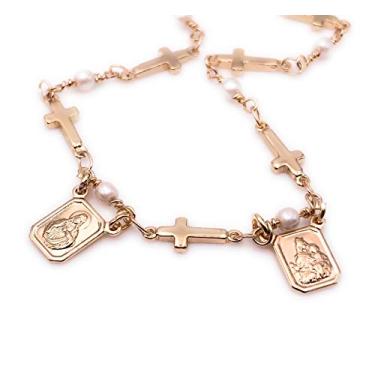 Imagem de LESLIE BOULES Colar escapulário católico banhado a ouro para mulheres, corrente cruzada, médio, latão, sem pedra preciosa, Medium, Latão, Sem Pedra Preciosa