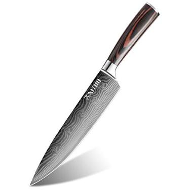Imagem de Faca de cozinha XITUO Chef – Faca de cozinha profissional de aço inoxidável de alto carbono de 20 cm com alça ergonômica, ultra afiada, anticorrosão para fatiar, cortar ou tingir,