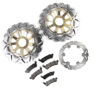 Imagem de Discos e pastilhas de disco de freio dianteiros e traseiros flutuantes compatíveis com Honda XL1000V VARADERO ABS 2004-2011, acessórios de substituição de motocicleta dourados