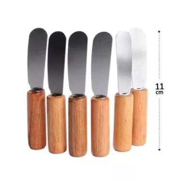 Imagem de Kit 6 Espátulas P/ Manteiga Geleia Patê Em Inox Cabo Madeira