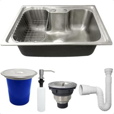 Imagem de Kit Cozinha Cuba Gourmet Inox 304 60x42 Com Lixeira De Embutir 5 Litro