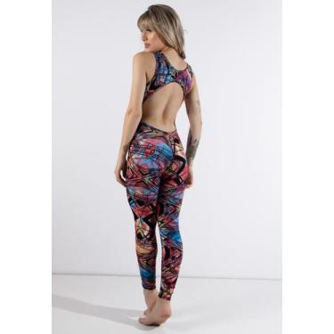 Imagem de Macacão Fitness Estampa Sortida Suplex Longo Costa Nua Sem Bojo Academ