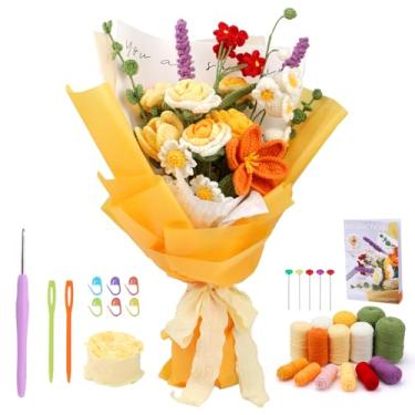 Imagem de Iuuidu Kit de crochê para iniciantes, kit de crochê para buquê de flores de rosas, kit de tricô com fio de crochê e instruções passo a passo para aniversário, aniversário de casamento e presentes de dia dos namorados