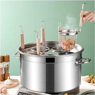 Imagem de Conjunto de inserção de panela de macarrão comercial, panela de macarrão de aço inoxidável e cesta de inserção para utensílios de cozinha doméstica, 45 cm, 4 furos