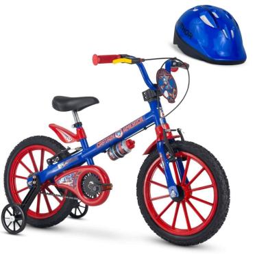 Imagem de Bicicleta com Rodinha Aro 16 Capitão América Nathor com Capacete Azul