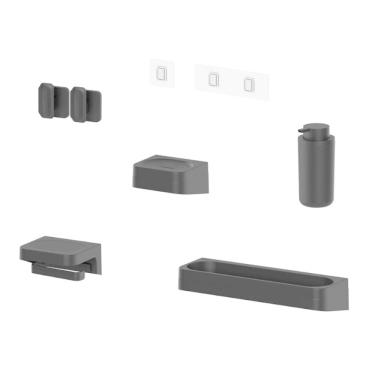 Imagem de Kit Banheiro 6 Peças Saboneteira + Porta Papel Higiênico + Porta Shampoo + Dispenser Shampoo + 2 Ganchos + Adesivos Preto Ou