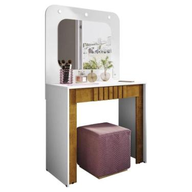 Imagem de Penteadeira Camarim Rouge Com 1 Gaveta Ripada e LED - Móveis Bechara, 