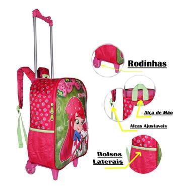 Imagem de Mochila Escolar Infantil Luxcel Moranguinho Rodinhas 65cm