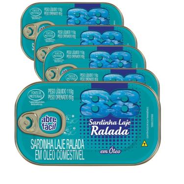 Imagem de Kit Com 5 Sardinha Laje Ralada Em Óleo 88 Lata 80G