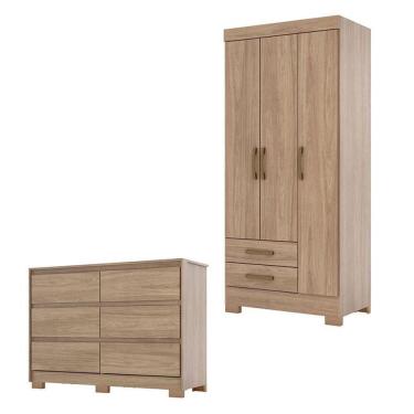 Imagem de Cômoda Ravenna E Guarda Roupa Solteiro Sensi Jequitibá Brilho - Henn