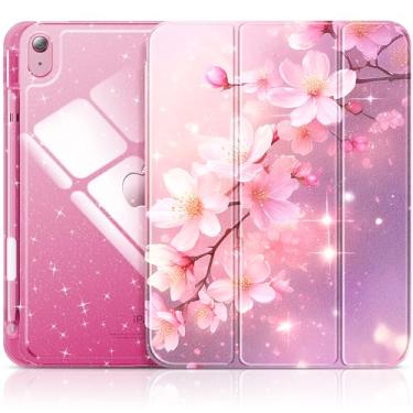 Imagem de Capa INFILAND compatível com iPad A16 11ª ger. 2025 11”, iPad 10ª ger. 10,9”, com glitter, parte traseira transparente brilhante, suporte de lápis, infantil/meninas, rosa/flores (Blossom Pink Glow)