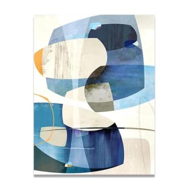 Imagem de Pintura de parede em tela abstrata azul e branco, impressão em tela, pôster, imagem colorida, arte abstrata, moderna, decoração de parede, corredor, escadas, decorações de quarto 100 x 70 cm