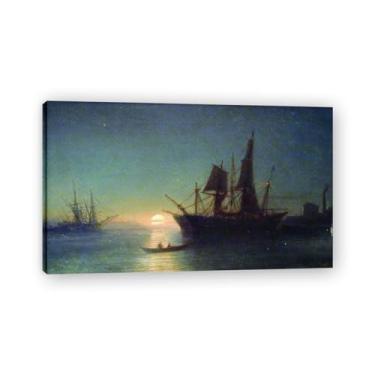 Imagem de Impressões em tela famosas. "Harbor. Early Morning" de Lev Lagorio, reproduções de arte clássicas, decoração de parede moderna para sala de estar escritório. Moldura interna 30x50cm-11,8x19,6 pol