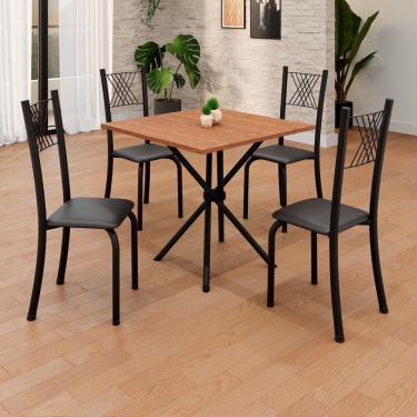 Imagem de Conjunto de Mesa Tubular 70x70cm Tampo em Mdf 4 Cadeiras Sara Preto Liso / Preto TXT