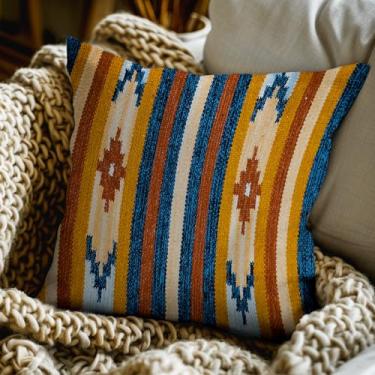 Imagem de 1 Capa de Almofada Kilim Original 100% Algodão 45x45 Vr (D1Kil Azul Amarelo Vermelho Laranja Bege Cru - Classico Rustic)