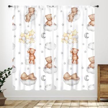Imagem de Cortinas de urso de desenho animado, crianças, meninos, meninas, ursos adormecidos, nuvem, estrela, balão, janela, tratamentos para quarto de bebê, sala de estar, sala de aula, 2 painéis, 106 x 137 cm