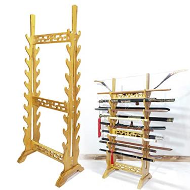 Imagem de Suporte de espada prateleira de exibição de armas de pé, suporte para facas, suporte de exibição de espadas de madeira maciça | suporte grande para pendurar espadas de samurais, suporte para espadas