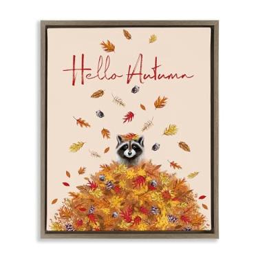 Imagem de Stupell Industries Hello Autumn Guaxinim Marrom Emoldurado Tela Flutuante Arte de Parede Design por Elizabeth Tyndall, 17 x 21