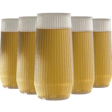 Imagem de Pacote com taças de brinde sem haste onduladas caneladas, taças de champanhe de plástico descartáveis de origami duráveis 255 g sem BPA para casamentos, bares, eventos e celebrações (24, transparente)