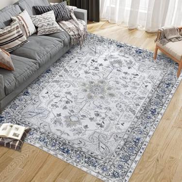 Imagem de dainslef Tapetes laváveis 22,5 x 30,5 cm para sala de estar, ultrafino, antiderrapante, antiderrapante, tapete vintage, com estampa de medalhão tapete tradicional para quarto, escritório, cinza claro