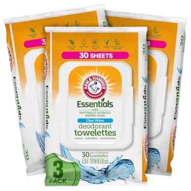 Imagem de Arm and Hammer Pacote com 3 lenços umedecidos de rosto e corpo para adultos - Desodorante Toalhetes 90 lençóis para mulheres - Lenços de banho para viagens, acampamento, academia e banho - Lençóis