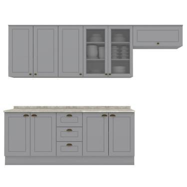 Imagem de Cozinha Modulada 7 Pecas 280 cm CE791 Americana Cinza Calcare Henn