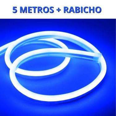 Imagem de KIT 1 a 10 Metros Mangueira Fita LED Neon Flex Azul + Rabicho - LED Fo
