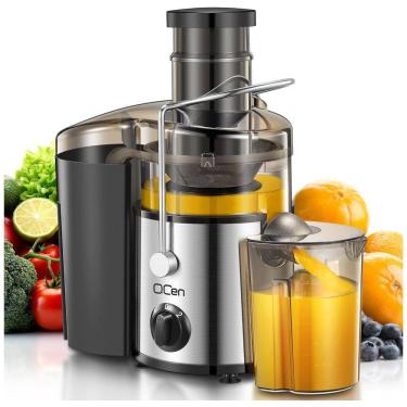 Imagem de Extrator de Sucos QCen, Centrífuga de 500W com 3 Bocas Largas para Frutas e Vegetais, Fácil de Limpar, Aço Inoxidável, Livre de BPA