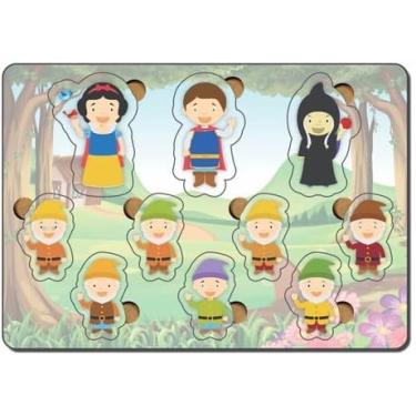 Imagem de Brinquedo Educativo Jogo Quebra Cabeça Infantil Em Madeira Branca de Neve - Mega Impress