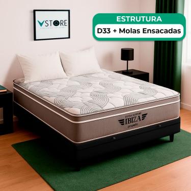 Imagem de Cama Box Baú Casal e Colchão Ibiza Molas Ensacadas V-Store