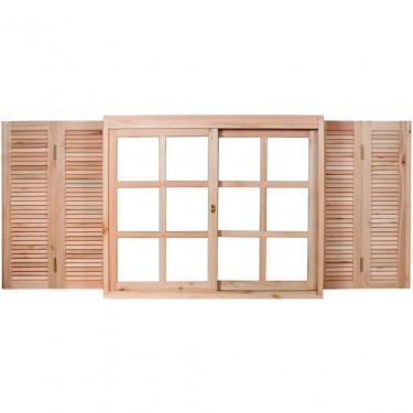 Imagem de Janela 4 Folhas com Caixilhos de Correr para Vidros Quadriculados e Venezianas de Abrir Natural