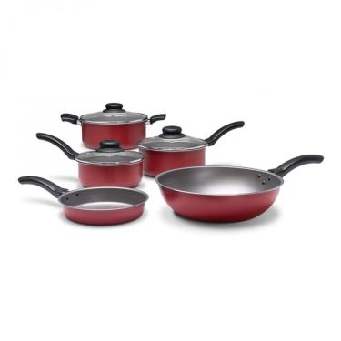 Imagem de Conjunto De Panelas 5 Peças Brinox Ruby Interno Antiaderente Pro-Flon Tampas De Vidro Vermelho