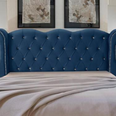 Imagem de Cabeceira Casal Safira com Pés e Fixação para Box (Azul)