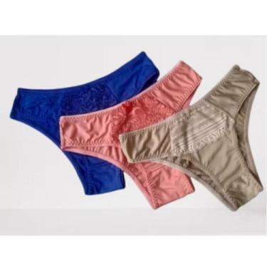 Imagem de Kit 3 Calcinhas de Algodão Feminina Renda Tanga Tangão Calcinha de Alg