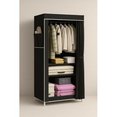 Imagem de Armário de Tecido Dobrável Portátil Organizador de Roupas com Cabideir