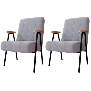 Imagem de Kit 2 Poltronas Para Sala E Escritório Decorativas Phoenix Linho Cinza