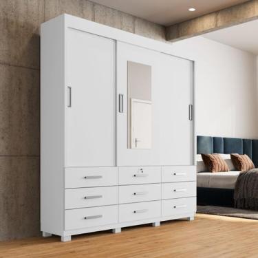 Imagem de Guarda Roupa Casal c/ Espelho 3 Portas Correr 9 Gavetas Itapema Branco