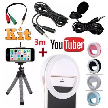 Imagem de Kit Youtuber Microfone De Lapela Para Celular Smartphone + Flash Led A