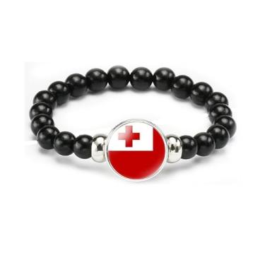 Imagem de vmcoatdu Pulseira de bandeira nacional com contas de corda elástica apoia seu país viagem lembrança presentes para homens e mulheres, One size, Liga metálica, Vidro