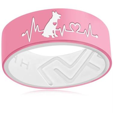 Imagem de XAHH Anel de silicone para homens e mulheres, anel de batimento cardíaco de amor de cachorro fofo, alianças de casamento de borracha, joias de animais adoráveis para animais de estimação, Silicone
