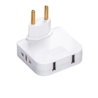 Imagem de Adaptador de Tomada Articulado com Entrada USB 2.1A, Bivolt 10A 20A, Compacto para Viagens