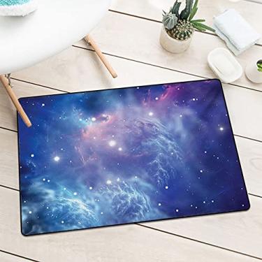 Imagem de Tapete de porta do espaço sideral, nebulosa do espaço sideral na galáxia com aglomerados de estrelas, arte astronômica misteriosa, tapete de porta lavável na máquina, L 40 x C 60 cm, azul marinho roxo