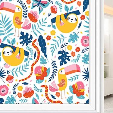 Imagem de Película de janela de privacidade de flores, textura de estilo floral, filme de vidro para sala de estar e escritório em casa, L90 x C 190 cm